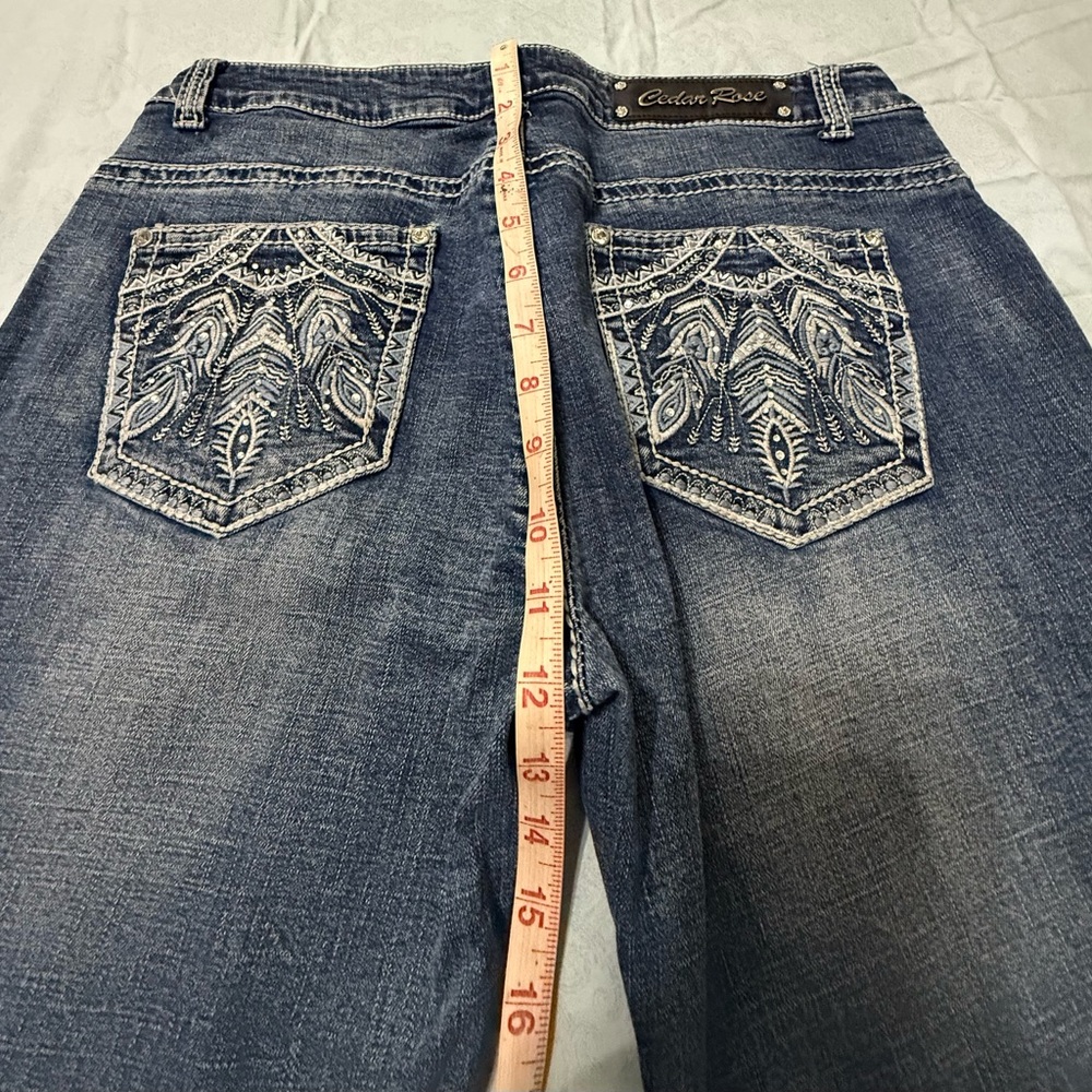 Blue Bootcut Jeans with Intricate Embroidery